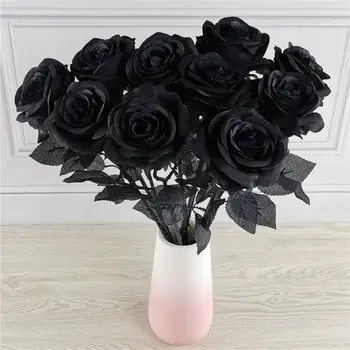 10Pcs Decroative Faux Rose Falošné Kvetinový Rastlín Večný Vysokej Simulácia Relastic Black Večný Kvetinový Ornament pre Domáce
