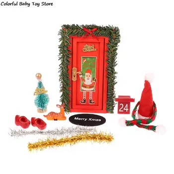 10Pcs/set domček pre bábiky Vianočný Stromček Topánky Veniec Borovica Santa Claus Koberec dvere Miniatúrny domček pre bábiky Vianočné Príslušenstvo