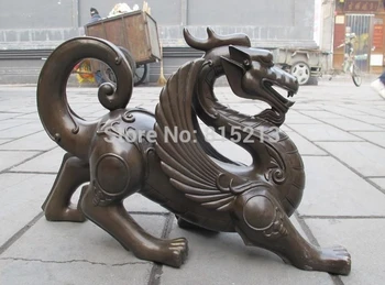 16-palcové Čínsky kráľovská Čistá Bronz talizman Foo Pes, Lev Pi Xiu Dragon kylin socha 40 cm /18 cm