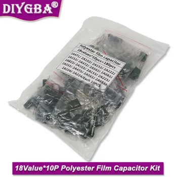 18Value*10pcs=180PCS Polyester Film Kondenzátor Najrôznejších Súprava Obsahuje 2A104J 2A332J 2A472J 2A103J 2A333J 2A473J 2A563J 2A223J