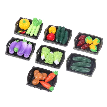 1Set domček pre bábiky Mini Simulácie, Umelé Ovocie a Zelenina, Rastlinné Košík Podnos Miniatúrne Doll House Doplnky pre Deti