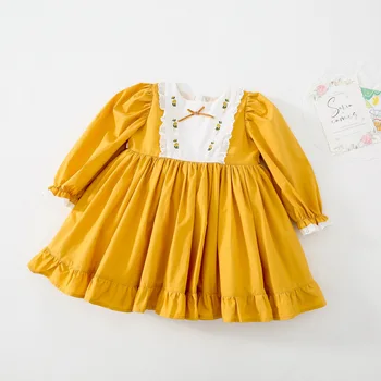 2022 Nové Dievčenské Šaty španielskej Dievčatá Boutique Lolita Vintage Yellow Lolita Šaty deti Jar Jeseň Bavlna Princezná Strana Deti Ves