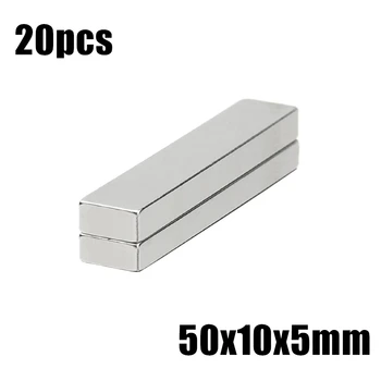 20pcs 50x10x5mm Super Silné Silné Vzácnych Zemín Blok NdFeB Magnetmi Neodýmu N35 Magnety 50*10*5mm