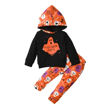 2ks Deti, Detské Oblečenie Halloween Tepláková súprava Ghost Písmená Hooded Mikina s Dlhým Rukávom Lebky Nohavice Pre Chlapcov, Dievčatá v Krojoch
