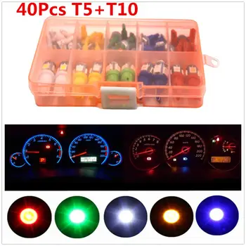 40Pcs/set Auto T5+T10 LED Prístrojový Panel Klastra Plug Palubnej dosky Žiarovky Indikátor Pre Zase Signálneho Svetla Zálohy Svetlo 12V