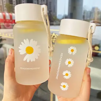 500 ml Fľaše s Vodou Malé Daisy Priehľadného Plastu BPA Free Tvorivé Matné Fľaša na Vodu S Prenosné Lano Cestovné Šálku Čaju
