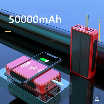 50000mAh Solar Power Bank Rýchlo Qi Bezdrôtovú Nabíjačku Powerbank pre iPhone 13 X Samsung S22 Huawei Xiao Poverbank s Baterkou