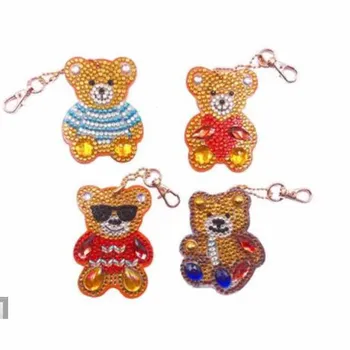 5D DIY Špeciálny Tvar Cartoon Medveď Kolo Diamond Maľovanie Cross Stitch 3D Výšivky Mozaiky Keychain Detí Ručné Darček
