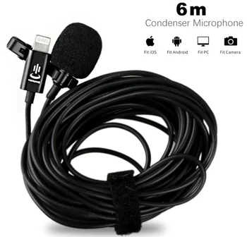 6m Audio Video Lavalier Kondenzovať Mikrofón Mic Nahrávania pre smartphony ploché iphone XS X/8 A/8 a/7/7 Plus iPad 4/3/2