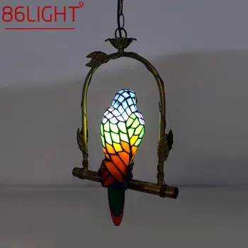 86LIGHT Tiffany Papagáj Prívesok Lampa LED Ročník Tvorivej Sklenené Závesné Svetlo pre Domova Balkón Štúdia Uličkou Luster