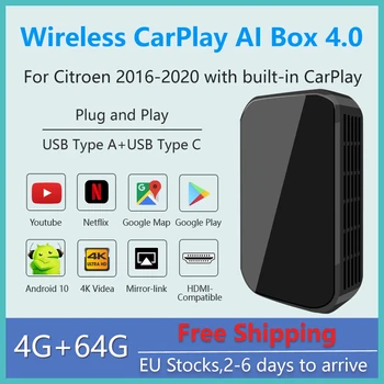 Android 10 CarPlay AI Box CAR MULTIMEDIA PLAYER, S21 4GB+64GB Apple Carplay Android Auto Tv Box pre Citroen