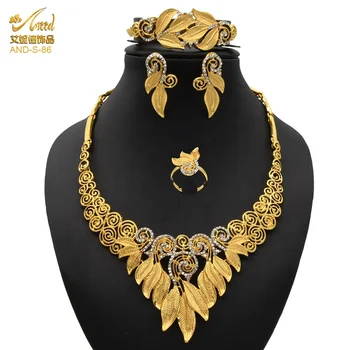 ANIID Afriky Set Šperkov Náhrdelník Svadobné Svadobné Earing 24k Gold Kvalitu Farieb Nigérijský Dubaj Indickej Náramok, Prsteň Habesha