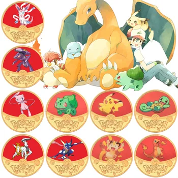Anime Pokémon Pikachu Kovové Pamätné Mince Zbierať Cartoon Bulbasaur Mew Zlatá Minca Zbierku Deti Deti Hračky, Darčeky