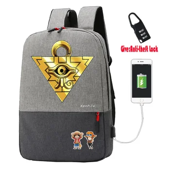 anime YU-GI-OH! batoh mužov Plátno Prenosný počítač Anti-theft USB Nabíjanie Batoh Cestovné Bagpack študent knihy taška Školské Tašky