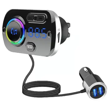 Auto FM Vysielač Držiak LCD Displej Bluetooth 5.0 Dual USB Svetlo AUX Prehrávač Handsfree S LED Nabíjačky MP3 H1W3