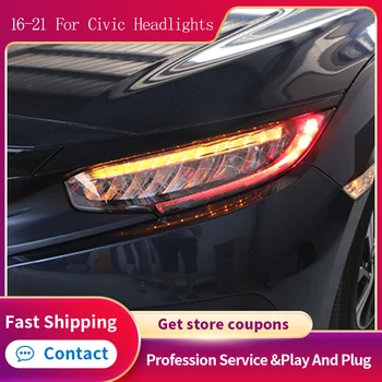 Auto Svetlá pre Honda Civic 10. Gen 2016-2021 Na 11. Štýl LED Svetlá DRL Animácie Pohybujúce sa Zase Signál Svetlomety Montáž 3.0