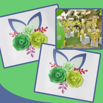 Baliaci papier Zelená DIY Papierové Kvety, Listy nasadené Uši Na Svadobné & Event Pozadia Dekorácie Škôlky Stenu Deco Video Tutoriály