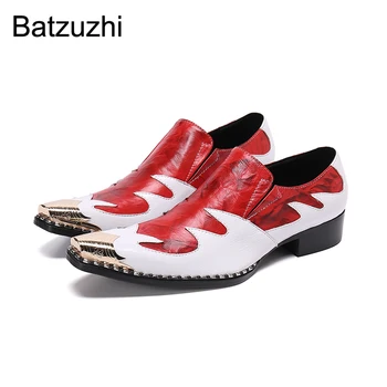 Batzuzhi Luxusné, Ručne vyrábané pánske Topánky Designer Železa Prst Originálne Kožené Šaty, Topánky Mužov Červené spoločenské a Svadobné Zapatos Hombre
