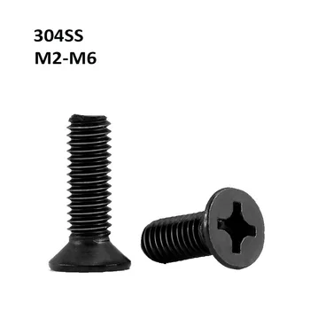 Black 304 Nerezovej Ocele Phillips S Plochou Hlavou Skrutky Zápustnými Malé Skrutky M2 M2.5 M3 M4 M5 M6
