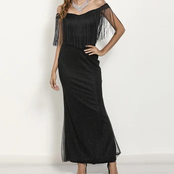 Black Strapec Nové Elegantné Šaty Pre Ženy 2021 V Krku Stredný Pás bez Rukávov Večerné Tenký Zadoček Party Šaty Žien Formálne