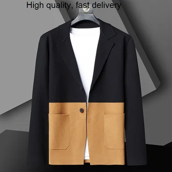 boutique High-end fashion spojov pletený sveter pánske na voľný čas mládeže kontrast farieb sveter kabát pre mužov 2023 jeseň