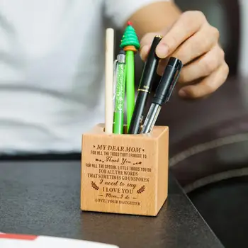 Dcéra Mama rytie Multi-funkcia creative Robil drevo Stolná Papiernictvo Organizátor Pero, Ceruzka Držiteľa Úložný Box Prípade Námestie