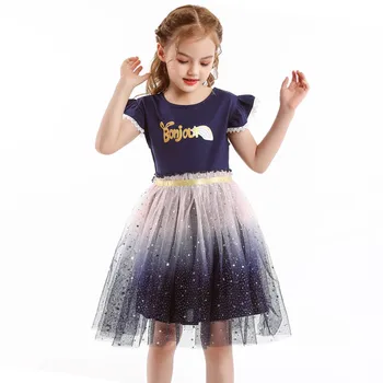 Dievčatá Oblečenie 2021 Nové Letné Princezná Šaty Lietania Rukáv Deti Vestidos Flitrami Strany Dievčatá Šaty Deti Oblečenie 3-8Y