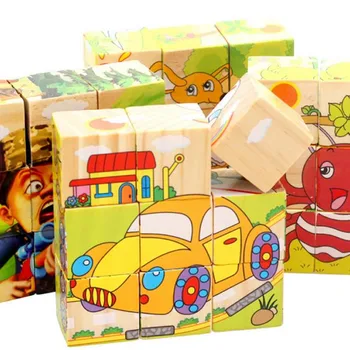 Drevené Zvierat Puzzle Deti Hračky 6 Strán Múdrosť Skladačka Raného Vzdelávania Vzdelávacie Hračky Tangram Deti Hra 9Pcs Jeden 3D Puzzle