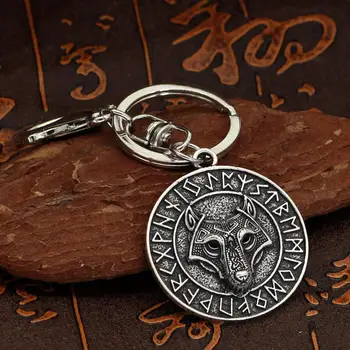 Dropshipping Čierne oči Viking vlk hlavu V Runic Kruhu Prívesok Magické Dúh (časti steny suda Kompas Rune Amulet Collier Keychain