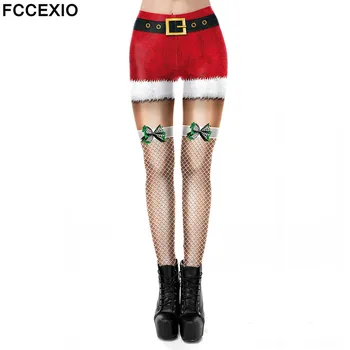 FCCEXIO Vianočné Čipky 3D Tlač Ženy Sexy Legíny Fitness Nohavice Jesenné Módne Nohavice Cvičenie Elastické VIANOCE Leggins