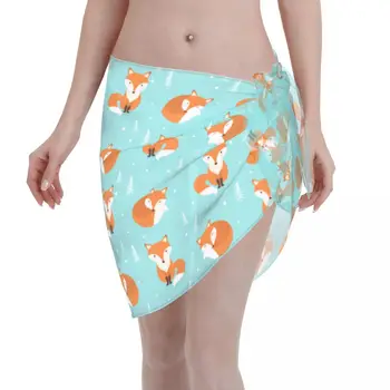Fox Zvierat Ženy Pláži Zakryť Zábal Šifón Plavky Pareo Sarong Pláž Nosiť Vidieť Cez Bikiny Kryt Ups, Sukne, Plavky