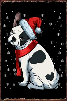 Francúzsky Buldog Vianočné Retro Vintage Kovové Prihlásiť Tin Prihlásiť Cínové Platne Steny Výzdoba Miestnosti Dekorácie Pre Kaviareň, Pub Home Club