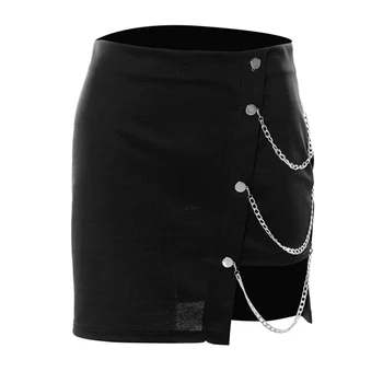 Gotická Punk Rock Čierne Štíhle Dievčatá Mini Krátke Sukne Vysoký Pás Reťazca Sukne Ženy Streetwear Clubwear T8NB