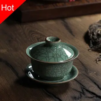 [GRANDNESS] Longquan Celadon Porcelánu Gaiwan Čína Teacups Praskanie Glazúra Kanvica Drinkware 150ml