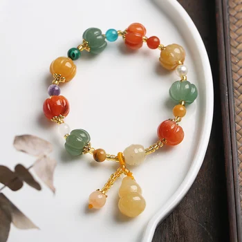 Hot Predaj Prírodných Ručne vyrezávané Jade Golden Silk Squash Náramok Doplnky, Módne Šperky, Prívesky Muži Ženy Šťastie Dary
