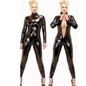 Hot Sexy Dámske Čierne Latexové Prádlo Flexibilné Catsuit Kožený Kostým Lesklé Catsuit Clubwear DS, Jednotného Ženy Kombinézach