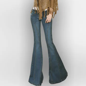 Jeseň Jar Módne Ženy Vintage Blue Slim Úsek Svetlice Džínsové Nohavice ,Zimné Jeans Nohavice pre Ženy , Odbavenie Predaj
