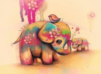 JMINE Div 5D Akvarel rainbow farebné Baby Slona vták Plný Diamond súpravy Maľovanie umenie Cartoon 3D farba diamanty