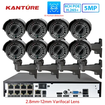 KANTURE H. 265+ 8CH 5MP POE NVR Systém 5MP 2.8-12 mm Zoom, vodotesný POE IP kamera CCTV kamerový auta 5MP AI Tvár Záznam