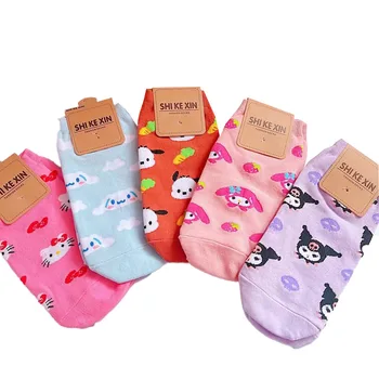 Kawaii Sanrio Bavlnené Ponožky Hellokittys Kuromi Moje Melódie Cinnamoroll Cartoon Plytké Úst Tenké Bavlnené Ponožky pre Dievčatá Dary