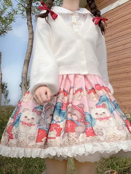 KIMOKOKM Preppy Sladké Dievčenskú tvaru Singel svojim Cardigan Vintage Farbou Milú, Celý Rukáv Mohair Pletenie Sveter