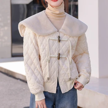 Kórejský Zimný Kabát pre Ženy Voľné Parkas Módne ovčej vlny Hrubé, Krátke Kabáty Ženy Elegantné Dole Bavlna Bundy Žena Ladie