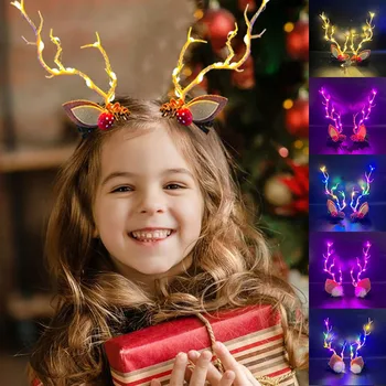 LED Vianočné Svetelné Antler Vlásenky Simulácia Pobočky Elk Hairband Svietiť Svetlo Xmas Party Cosplay Dekor Firmware Nový Rok 2023