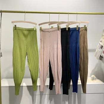 Letné nohavice dámske skladaný reďkovka voľné nohavice slim vysoko elastická skladaný nohavice bežné