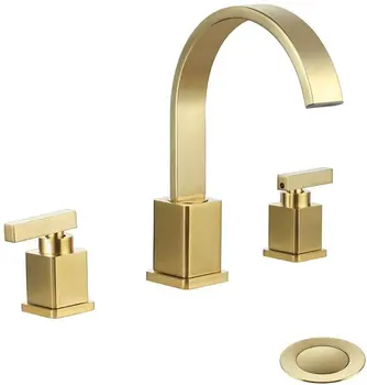 Luxusné zlatým Mosadz Kúpeľni, umývadlo, Batérie, 2 Páky, Rukoväť 3 Otvory Rozšírené Kvalitné Medené Povodí ťuknite s Pop-Up Mozgov