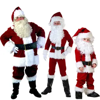 Mens Dospelých Chlapec Deti Santa Claus, ježiško Kostýmy Vyhovovali Vianočný Darček Jednotné Rodič-dieťa Výstroj Cosplay Kostýmy Celý Súbor