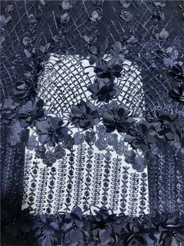 NEW Vysoká Kvalita 2019 Tylu 3D Kvet Korálkové francúzsky Nigérijský Čipky Tkaniny Perly Vyšívané Guipure Afriky 3d Čipky Textílie
