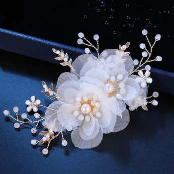 Nový Kórejský Módne Biely Kvet Simulované Perly Crystal Sponky Do Vlasov Klipy Headpieces Nevesta Noiva Svadobné Svadobné Vlasy, Šperky