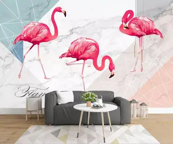 Prispôsobený 3D nástennú maľbu, tapety Nordic jednoduché módy ručne maľované geometrické flamingo umenie nástenná maľba pozadia dekorácie paintin