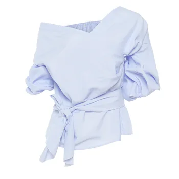 QA676 Sexy sideling tvaru mimo rameno hore ženy obväz lístkového rukáv biela blúzka krátke tričko, tunika